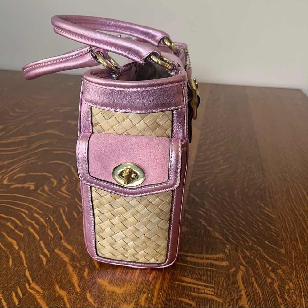 Coach Pink and Tan Woven Satchel - Picture 7 of 12